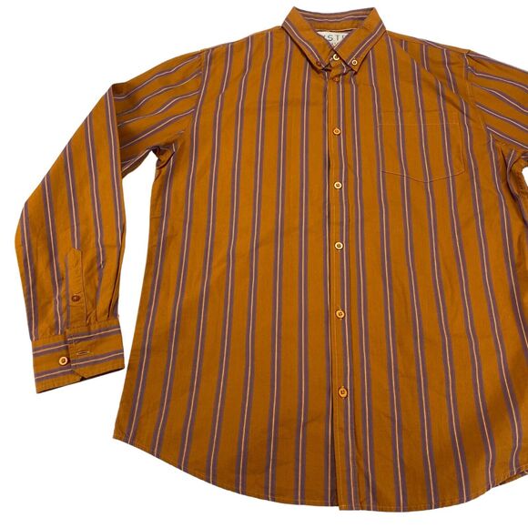 VSTR Premium Button Up Shirt Men's Large Orange Striped Long Sleeve Collared - Picture 7 of 9